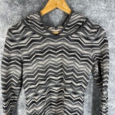 Prana Dress Womens Medium Off White Gray Black Chevron Stripe Hooded Sweater