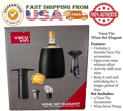 Vacu Vin Vacuum Wine Saver Pump With Cork Wine Preserver, Set Open Box