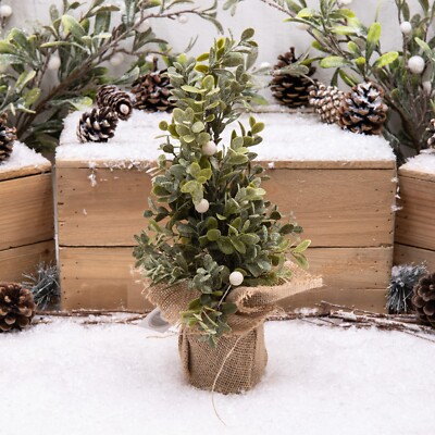 Künstlicher Mistelzweig Weihnachtsbaum klein mattiert weiß Beeren dekoriert Topf 33