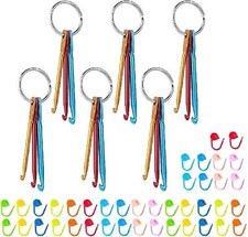 Zuoyou 6 Sets Mini Crochet Hook Keychain with 40pcs Plastic Colored Stitch Marke