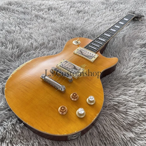 Aged lp 1959 Kirk Hammett Electric Guitar Greeny Mahogany Body Flamed Maple Top