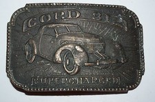 Vintage 1970s Supercharged Cord 812 Brass Tone Belt Buckle Cord OWNERS CLUB Rare