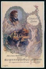 art Elsner Schubert Classic music composer & nus woman original 1910s postcard