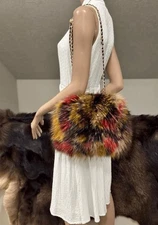 Colorful Premium Finn Raccoon Fur Handmade Fold Over Flap Shoulder Bag/Crossbody
