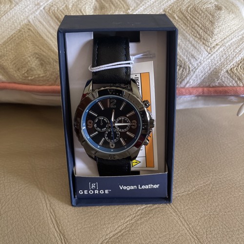Reloj GEORGE Hombre Estuche Gunmetal, Negro Esfera Fácil de Leer y Cuero Vegano Coñac - Imagen 6 de 9