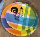 7 Vintage 1960s Ohio Art ROOSTER On Plaid Children's Tin Metal Toy Litho Plates