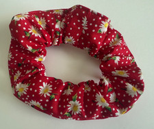 Red White Yellow Daisy Hair Scrunchie Ponytail Holder Handmade Flowers Floral