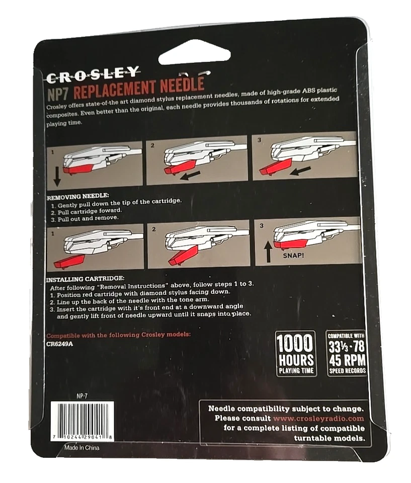 Aguja de repuesto genuina Crosley NP7 NP-7 diamante lápiz óptico nuevo Foto 2 de 2