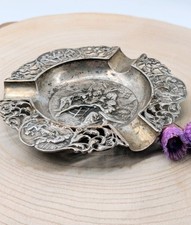 Antiker Aschenbecher 800 Silber Relief L&ouml;wenpunze massiv, Sammlerst&uuml;ck