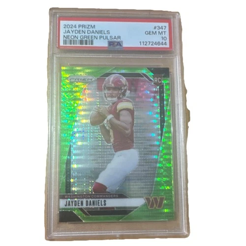2024 Panini Prizm Jayden Daniels #347 Neon Green Pulsar Rookie PSA 10 Commanders