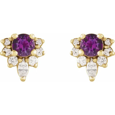 Ohrringe 14 Karat Gold mit lila natürlichem Amethyst & 1/6 ctw Diamant BESTSELLER