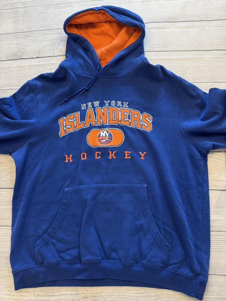 New York Islanders Hoodie Mens Large Blue NHL Hockey Pullover Reebok Face Off - Image 4 of 4
