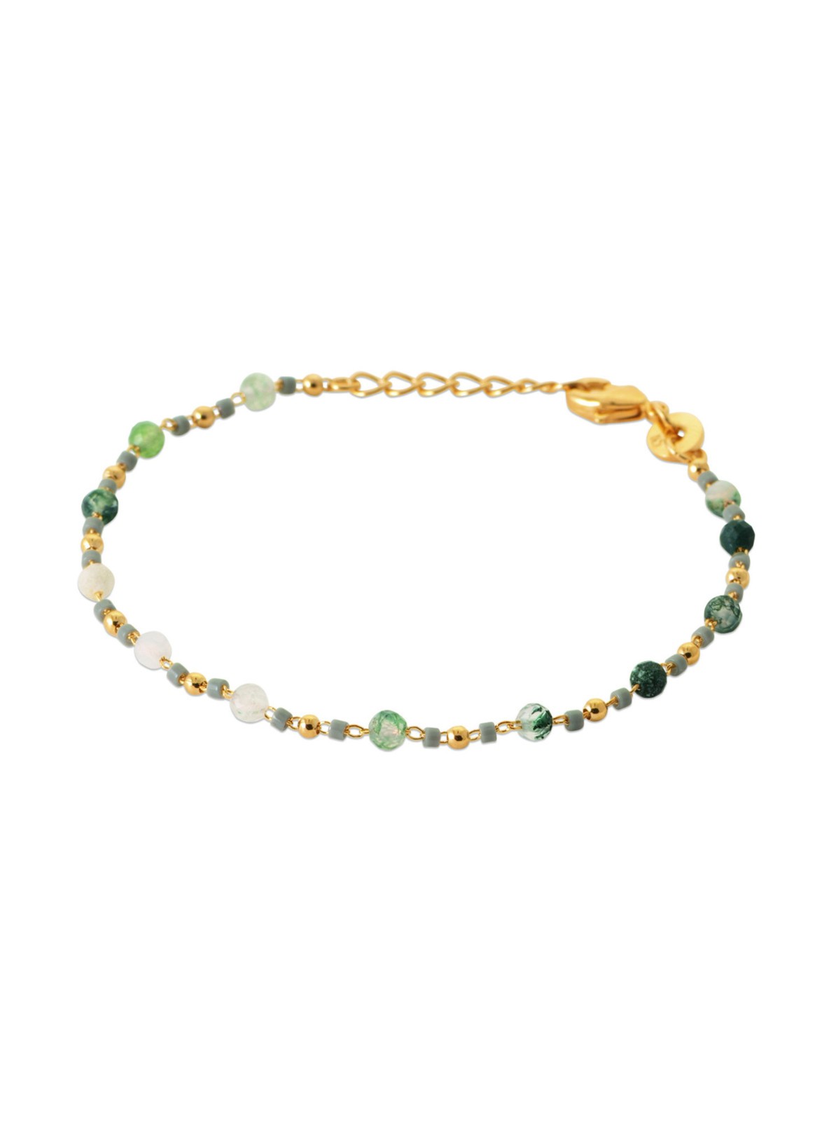 Bracelet agate verte plaqué or 18 carats 750/000 - Bijou femme en pierre naturelle véritable