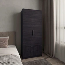 Wenden Black Armoire Wardrobe Double Doors, Drawers, Shelves