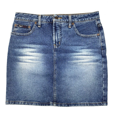 Vintage 90s Y2K l.e.i Med Stone Wash Mid Rise Denim Mini Skirt Jr 7 30x17''