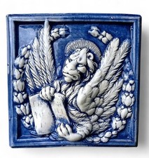 Bassorilievo leone San Marco cotto sotto cristallina 12x12 cm appende murare