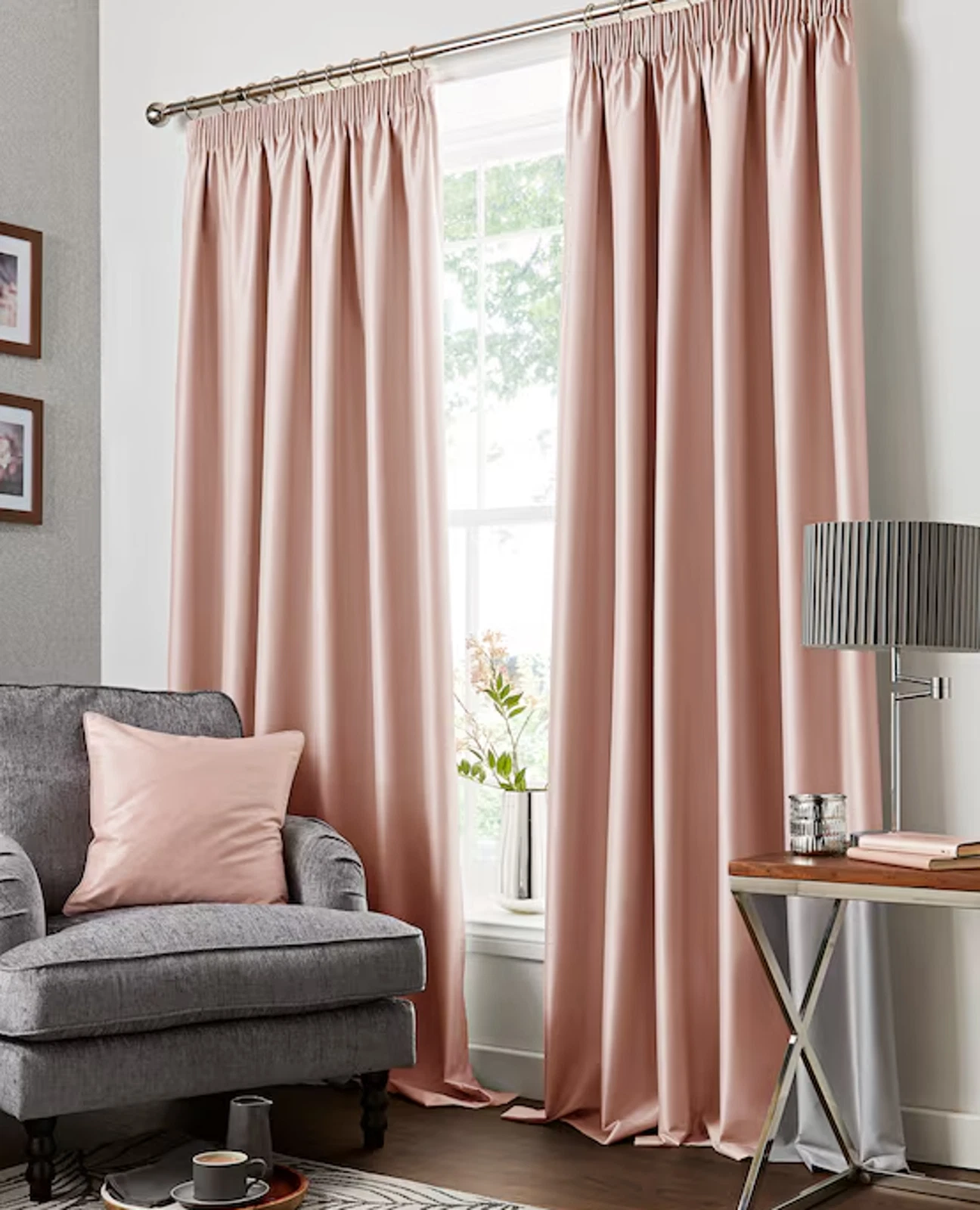 casa Velvet Pencil Pleat Blush Curtains 228 x 228 cm RRP £54 - New