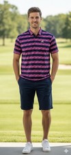 ADIDAS Men's Painted Stripe Golf Polo Shirt Navy/Pink Medium