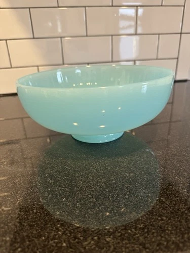 Rate Vintage Fenton Blue Milk Glass Opaline Bowl Depression Glass