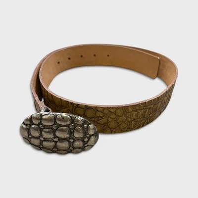 Just Cavalli Brown Leather Belt with Antique Brass Curved Buckle “90 JUST CAVALLI Brown Leather Belt - Italian Imports main image 2