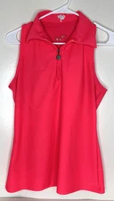 Tzu Tzu Women's Large L Golf Tennis Shirt Top Sleeveless Pink 1/4 zip collared