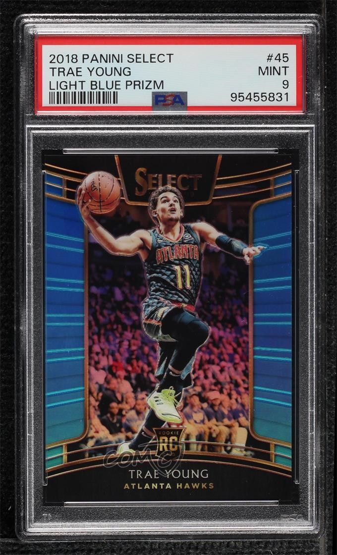 2018 Panini Select Concourse Light Blue Prizm /299 Trae Young #45 PSA 9 MINT v9t