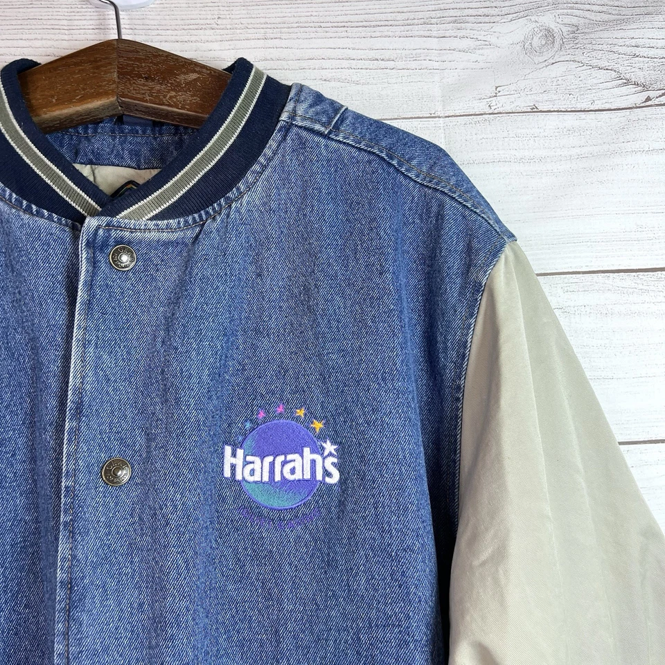VINTAGE 90s Mens Gear For Sports Denim Jean Bomber Snap Jacket Harrah’s Vegas XL - Image 4 of 4
