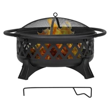 Fire Pit 36 Inch Heavy Duty Steel Firepit Wood Burning W/ Spark Screen Portable