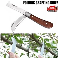 New Double Folding Grafting Knife Professional Pruning Cutter with Wooden Handle