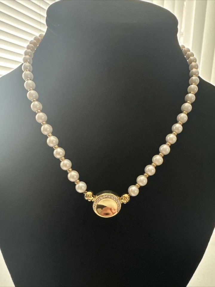 "Precioso collar de perlas con colgante de diamantes movados de oro amarillo de 18 K 750 🔥🔥16""" Foto 3 de 4