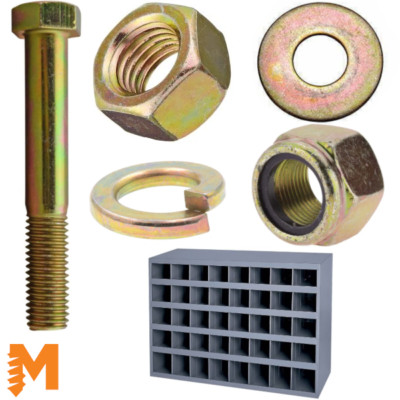 5270 PC Coarse Hex Head Bolt, Nut & Washer Grade 8 Yellow Zinc w/ 2 40 Hole Bin