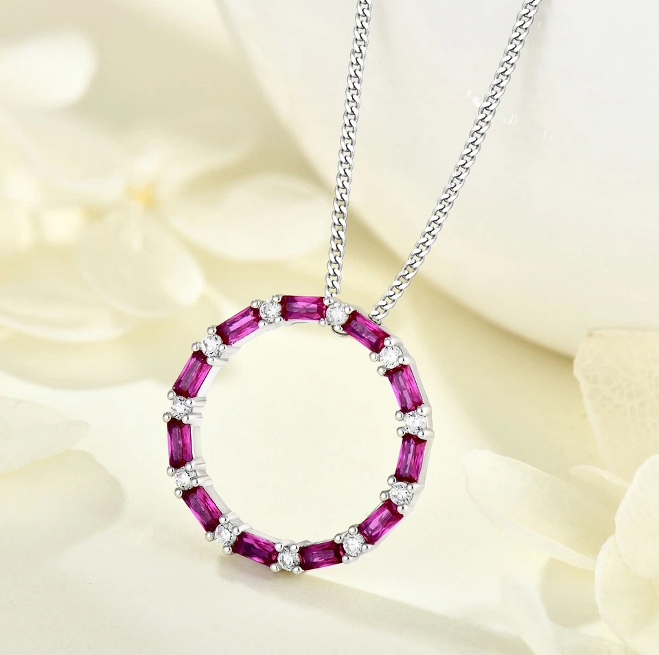 Sterling Silver 925 Simulated RUBY Circle INFINITY Pendant Necklace 16 18 20" - Image 4 of 4