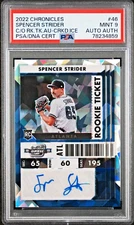 Spencer Strider 2022 Panini Optic ROOKIE TICKET Cracked Ice AUTO /23 PSA MINT 9
