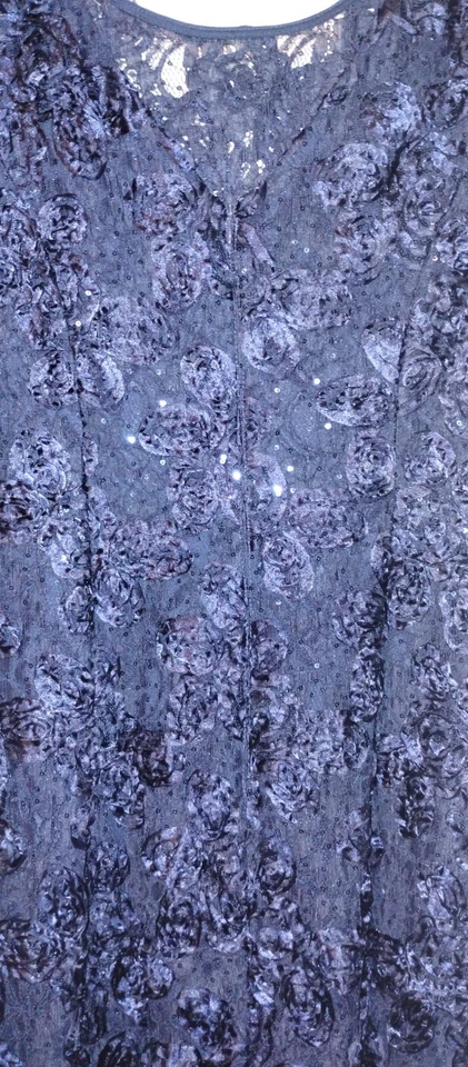 Alex Evenings Navy Blue Sequin Rosette Lace A-Line Gown - Image 3 of 4