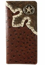 Lone Star Mens Wallet Western Bifold Check Book Style W039-1 Ostrich Brown