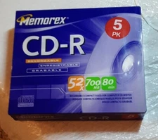 Memorex CD-R 5 PK Compact Discs 52X 700MB 80min  Factory Sealed
