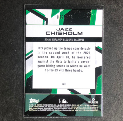 Jazz Chisholm 2021 Topps Fire #40 Green Foil Parallel RC #d/199 