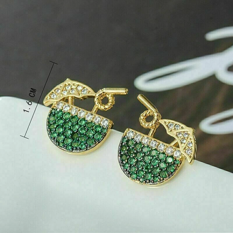 2Ct Round Cut Simulated Emerald Drink Glass Stud Earrings 14K Yellow Gold Finish - Image 4 of 4