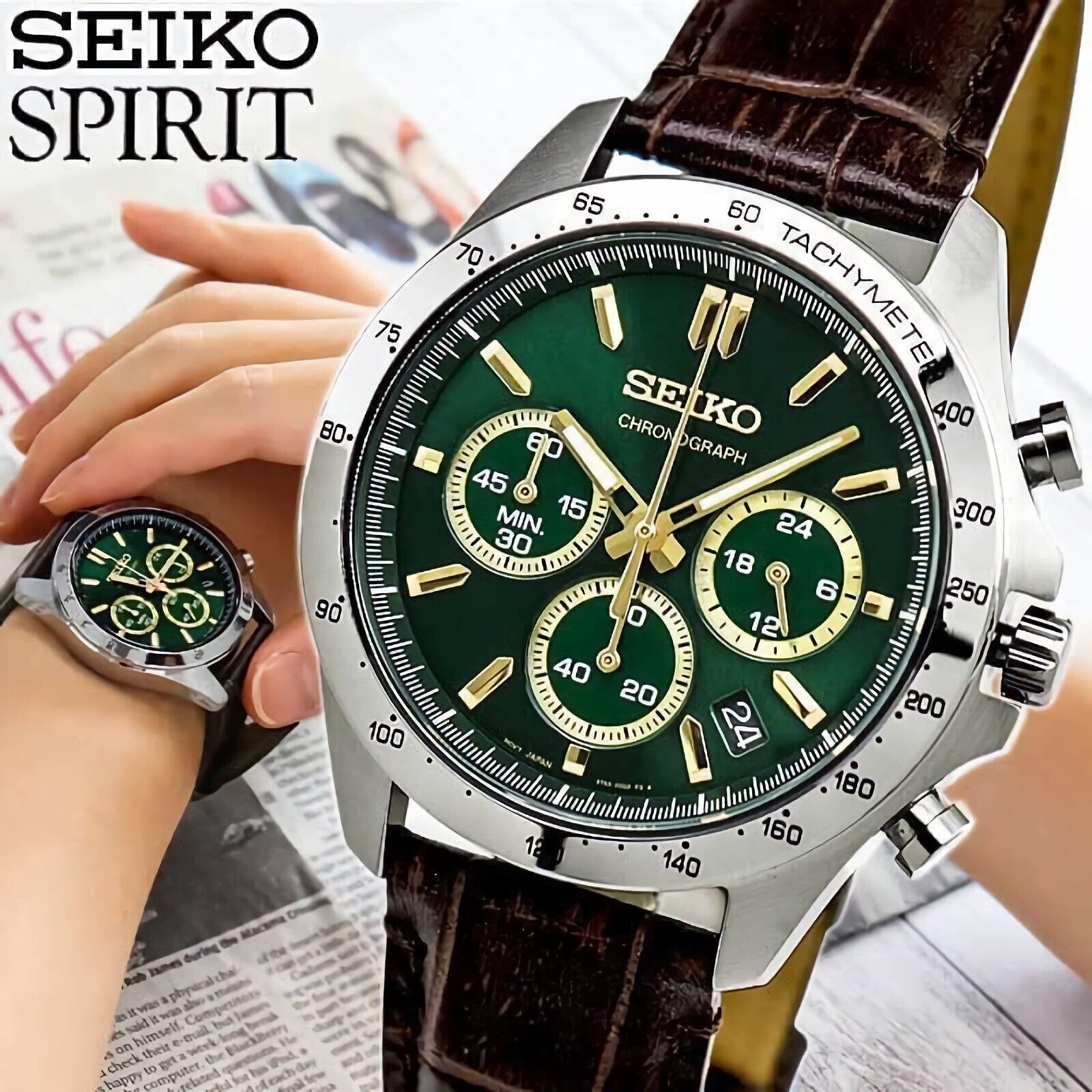 SEIKO SPIRIT SBTR017 Green Dial Chronograph Stainless Steel Men's Quartz  Watch