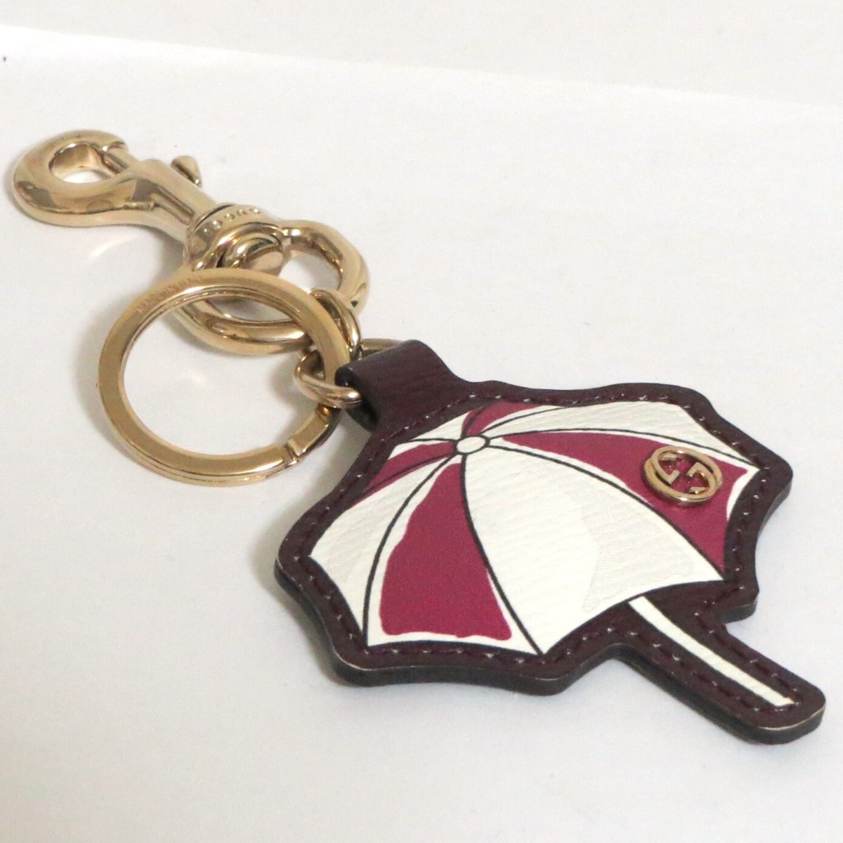 GUCCI グッチ キーリング アンブレラ ビーチボール Auth Gucci Umbrella Motif Key Ring Holder Bag Charm Brown