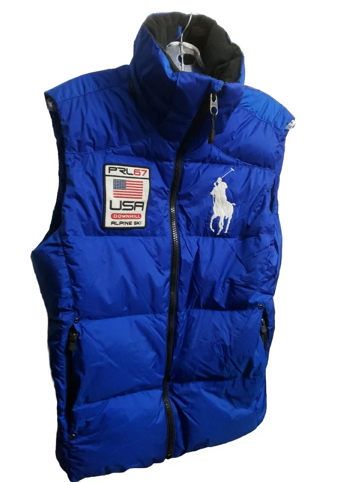 Ralph Lauren Downhill Alpine Ski Blue Hooded Puffer Vest w/USA patch Big Pony -S - Image 2 of 4