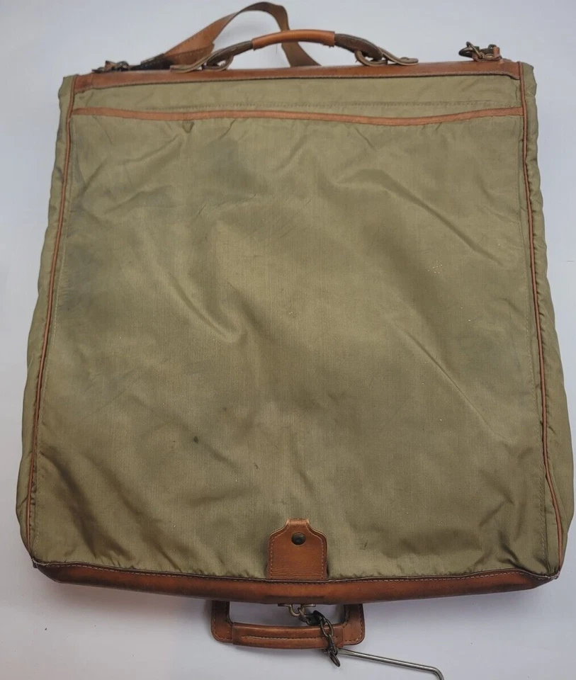Vintage Hartmann Leather  w/ Green Nylon Garment Wardrobe Travel Bag - Image 2 of 4