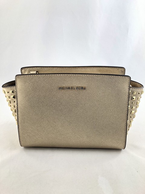 michael kors selma medium metallic leather crossbody