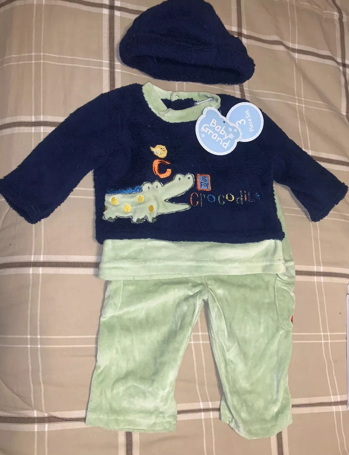 NWT Vintage Baby Grand Boy Layette Set 3 Piece Sweatshirt Pants Hat Sz 6-9 Month