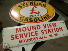 1950's MOUNDSVILLE WEST VIRGINIA STERLING GASOLINE STATION LICENSE PLATE TOPPER