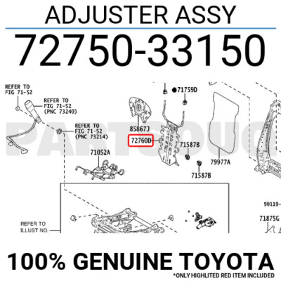 Ｊ 7275033150 Genuine Toyota ADJUSTER ASSY 72750-33150 | eBay