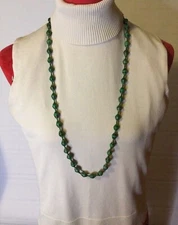 Bohemian Handmade Green Wooden Paper Beaded Necklace 36" Endless w/Twist Clasp