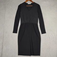 Max Mara Midi Dress Women's Medium Black Back Slit V-Neck Sheath Bodycon Modest