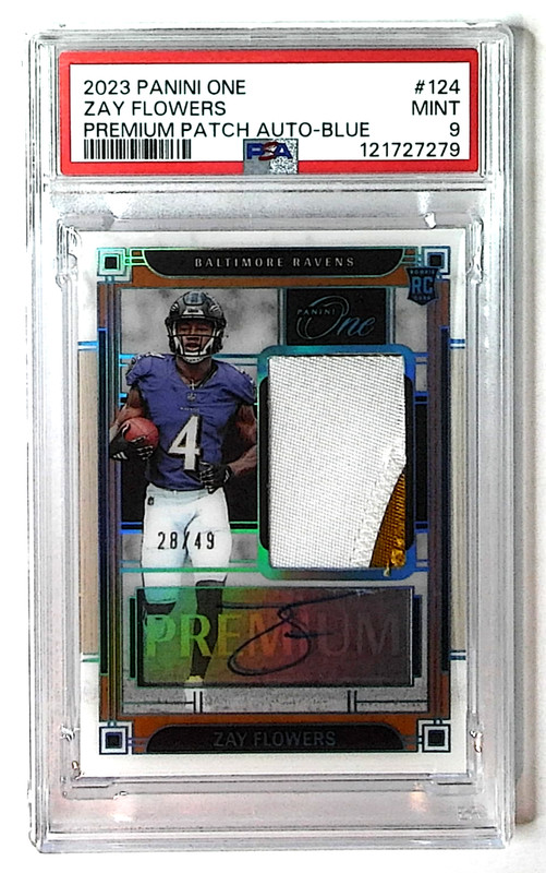 2023 Panini One Zay Flowers RC RPA Rookie Premium Patch AUTO Blue /49 PSA 9