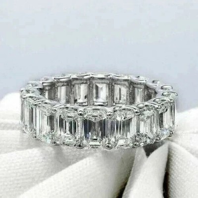 8Ctw Emerald Cut Moissanite Full Eternity Wedding Band 14K White Gold Plated